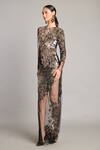 Siddartha Tytler_Black Net Sequins Round Neck Sheer Column Gown _Online_at_Aza_Fashions