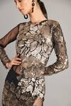 Buy_Siddartha Tytler_Black Net Sequins Round Neck Sheer Column Gown _Online_at_Aza_Fashions
