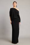 Buy_Siddartha Tytler_Black Microfiber Asymmetric Crystal Gown _at_Aza_Fashions