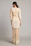 Shop_Siddartha Tytler_Beige Organza Sequins, Embroidery Round Neck Ivory Sheer Gown _at_Aza_Fashions