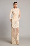 Buy_Siddartha Tytler_Beige Organza Sequins, Embroidery Round Neck Ivory Sheer Gown _at_Aza_Fashions