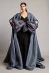 Buy_Siddartha Tytler_Gray Silk Open Neck Slate Raw Opera Jacket _at_Aza_Fashions