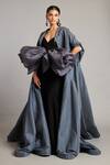 Siddartha Tytler_Gray Silk Open Neck Slate Raw Opera Jacket _Online_at_Aza_Fashions