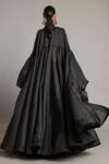 Shop_Siddartha Tytler_Black Organza High Neck Balloon Sleeve Jacket _at_Aza_Fashions