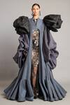 Buy_Siddartha Tytler_Gray Organza, Silk Bows High Neck Slate Balloon Opera Jacket _at_Aza_Fashions
