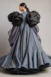 Shop_Siddartha Tytler_Gray Organza, Silk Bows High Neck Slate Balloon Opera Jacket _at_Aza_Fashions