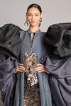 Buy_Siddartha Tytler_Gray Organza, Silk Bows High Neck Slate Balloon Opera Jacket _Online_at_Aza_Fashions