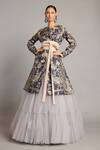 Buy_Siddartha Tytler_Gray Organza Zari Round Neck Charcoal Forest Wrap Jacket _at_Aza_Fashions