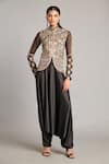 Buy_Siddartha Tytler_Black Organza Zari High Neck Embroidered Jacket _at_Aza_Fashions