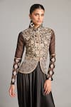 Buy_Siddartha Tytler_Black Organza Zari High Neck Embroidered Jacket _Online_at_Aza_Fashions