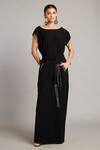 Buy_Siddartha Tytler_Black Microfiber Crystals Boat Neck Belted Kaftan With Detail _at_Aza_Fashions