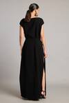 Shop_Siddartha Tytler_Black Microfiber Crystals Boat Neck Belted Kaftan With Detail _at_Aza_Fashions