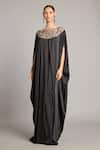 Buy_Siddartha Tytler_Black Satin Zari Boat Neck Embroidered Kaftan _at_Aza_Fashions