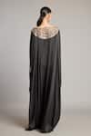 Shop_Siddartha Tytler_Black Satin Zari Boat Neck Embroidered Kaftan _at_Aza_Fashions