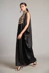 Buy_Siddartha Tytler_Black Satin Round Neck Mixed Media Kaftan _Online_at_Aza_Fashions