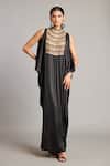 Buy_Siddartha Tytler_Black Satin Round Neck Mixed Media Kaftan _at_Aza_Fashions