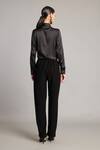 Shop_Siddartha Tytler_Black Satin Embroidery Collared Shirt With Crystal _at_Aza_Fashions