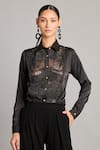 Buy_Siddartha Tytler_Black Satin Embroidery Collared Shirt With Crystal _Online_at_Aza_Fashions