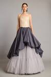 Buy_Siddartha Tytler_Gray Organza Charcoal Bauble High-low Skirt _at_Aza_Fashions
