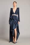 Buy_Siddartha Tytler_Black Microfiber Slate Draped Skirt _at_Aza_Fashions