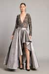 Buy_Siddartha Tytler_Silver Gunmetal Lame Asymmetric Quilted Skirt _at_Aza_Fashions