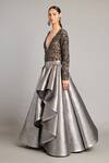 Siddartha Tytler_Silver Gunmetal Lame Asymmetric Quilted Skirt _Online_at_Aza_Fashions