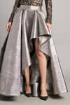 Buy_Siddartha Tytler_Silver Gunmetal Lame Asymmetric Quilted Skirt _Online_at_Aza_Fashions