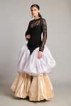 Siddartha Tytler_Black Organza Embroidery Round Neck Mixed Media Sheer Top _Online_at_Aza_Fashions