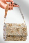 Buy_The Purple Sack_Gray Embroidery, Beads, Sequins Golden Silver Flower Clutch _at_Aza_Fashions