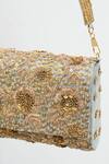 The Purple Sack_Gray Embroidery, Beads, Sequins Golden Silver Flower Clutch _at_Aza_Fashions
