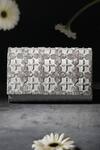 Buy_The Purple Sack_Gray Beads Designer Grey Silver Handcrafted Clutch _at_Aza_Fashions