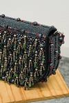 The Purple Sack_Blue Beads, Tassels Semi Circle Clutch _at_Aza_Fashions