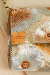 Shop_The Purple Sack_Gold Sequins Flower Clutch With Sling Handle _Online_at_Aza_Fashions