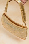 The Purple Sack_Gold Crystals, Beads Handcrafted Ballistic Clutch _Online_at_Aza_Fashions