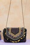 The Purple Sack_Gold Fringe, Beads Boho Love Handcrafted Clutch _Online_at_Aza_Fashions