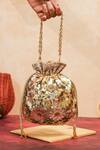 The Purple Sack_Gold Sequins, Applique Polma Flower Potli _Online_at_Aza_Fashions