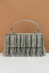 Buy_The Purple Sack_Gray Beads, Fringe Grey Gaza Clutch _at_Aza_Fashions