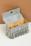 The Purple Sack_Gray Beads, Fringe Grey Gaza Clutch _Online_at_Aza_Fashions