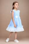 Shop_Petite Pomme_Blue Net, Satin Fabric Flowers Embellished Fit And Flared Dress _Online_at_Aza_Fashions