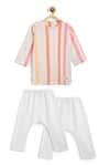 Shop_Tiber Taber_Pink Cotton Multi Color Striped Kurta And Pyjama Set _at_Aza_Fashions