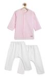 Tiber Taber_Pink Cotton Striped Kurta And Pyjama Set _at_Aza_Fashions