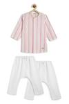 Tiber Taber_Pink Cotton Striped Kurta And Pyjama Set _at_Aza_Fashions