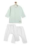 Tiber Taber_Green Cotton Striped Kurta And White Pyjama Set _at_Aza_Fashions