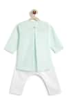 Shop_Tiber Taber_Green Cotton Gingham Kurta And Pyjama Set _at_Aza_Fashions