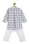 Shop_Tiber Taber_Blue Cotton Checked Kurta With White Pyjama _at_Aza_Fashions