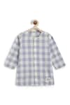 Tiber Taber_Blue Cotton Checked Kurta With White Pyjama _at_Aza_Fashions