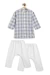 Shop_Tiber Taber_Blue Cotton Checked Kurta With White Pyjama 
