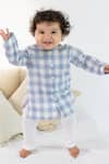 Tiber Taber_Blue Cotton Checked Kurta With White Pyjama _Online