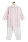 Shop_Tiber Taber_Pink Cotton Embroidery Striped Kurta And Pyjama Set _at_Aza_Fashions