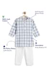 Shop_Tiber Taber_Blue Cotton Checked Kurta And White Pyjama Set _Online_at_Aza_Fashions